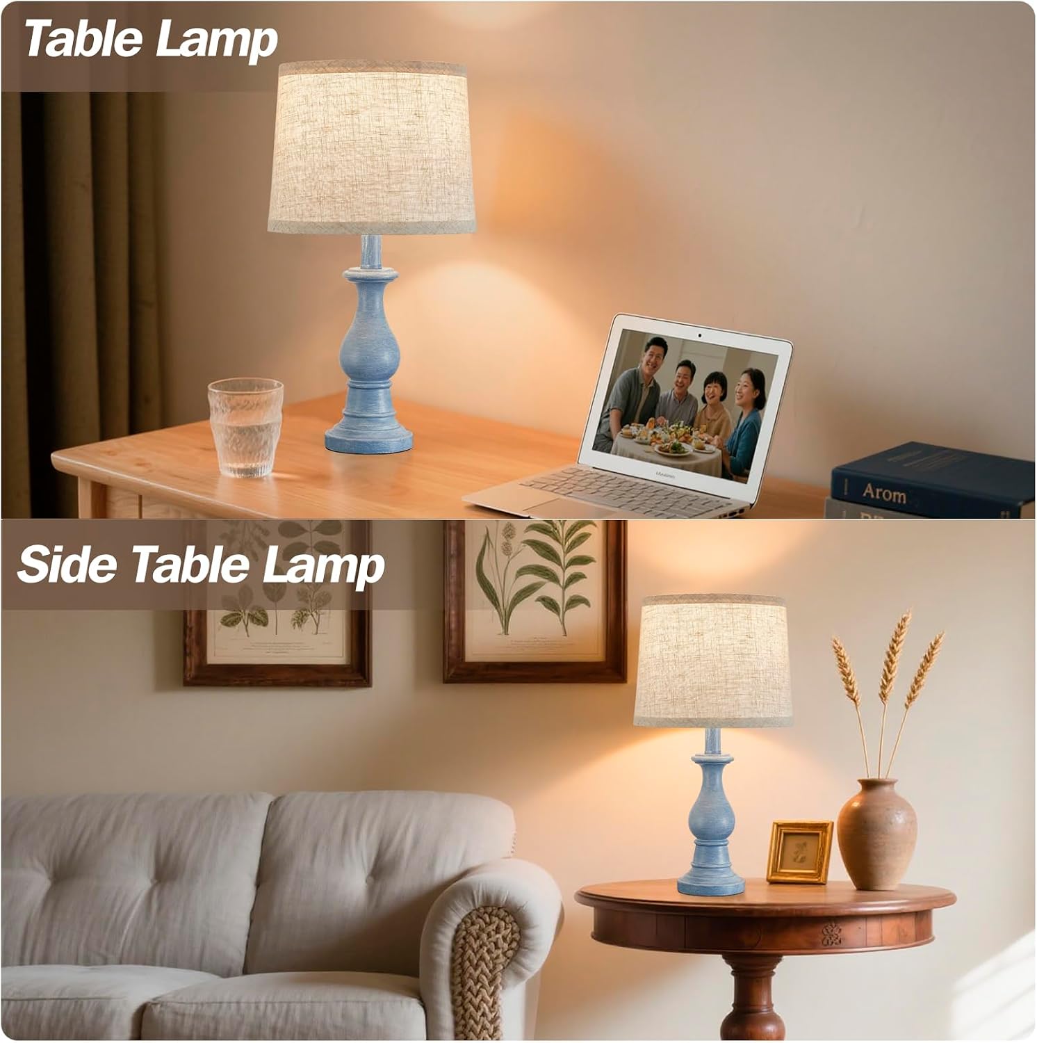 Vintage Table Lamp for Living Room Bedroom, 18.5" Farmhouse Bedside Lamps Nightstand Lamp Set of 2, Table Lamps with Oatmeal Linen Lamp…