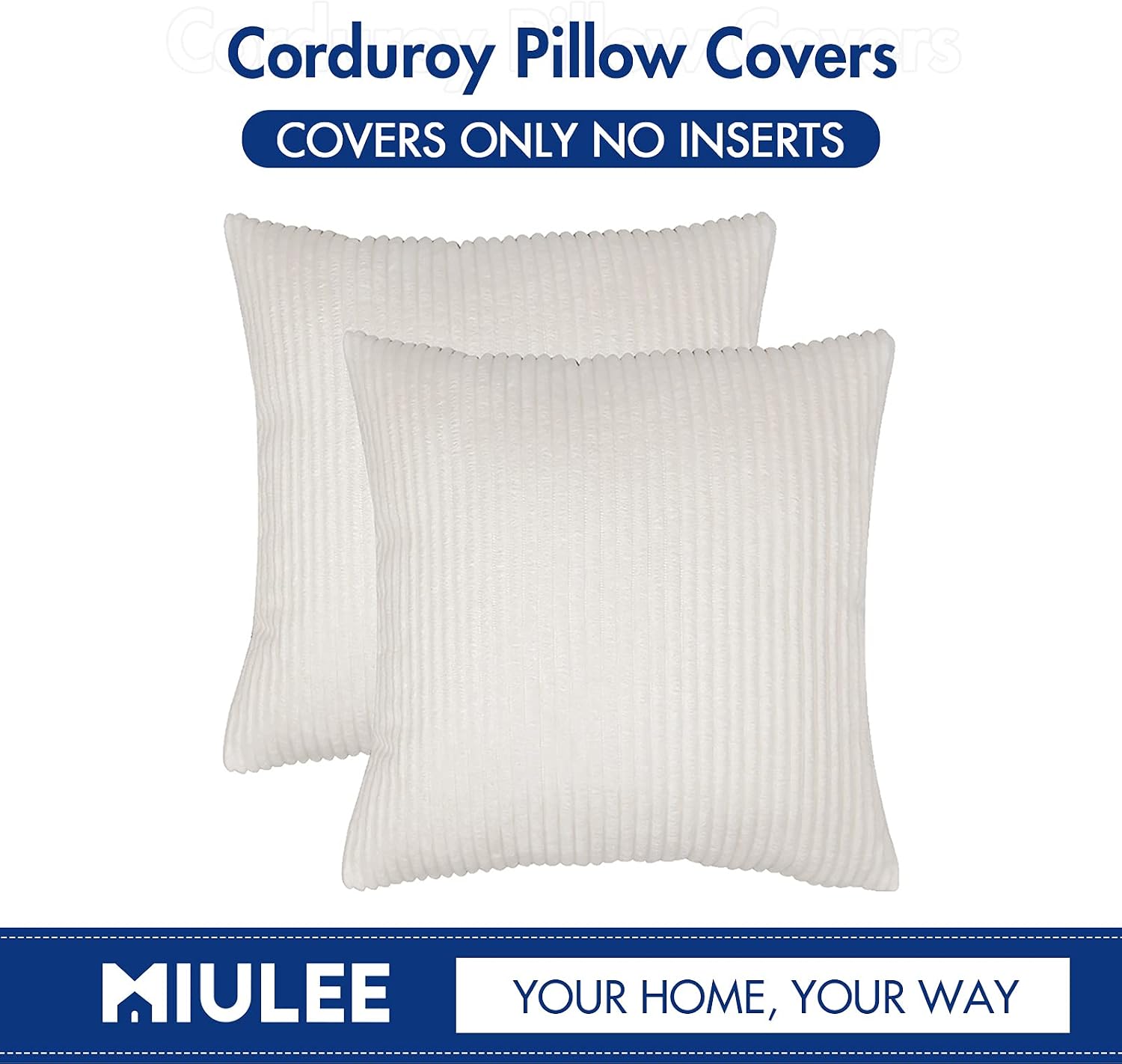 Miulee Pack of 2 Corduroy Pillow Covers Soft Solid Cushion Cases Decorative Boho Square Throw Pillow Covers Pure White Neutral Pillowcases…