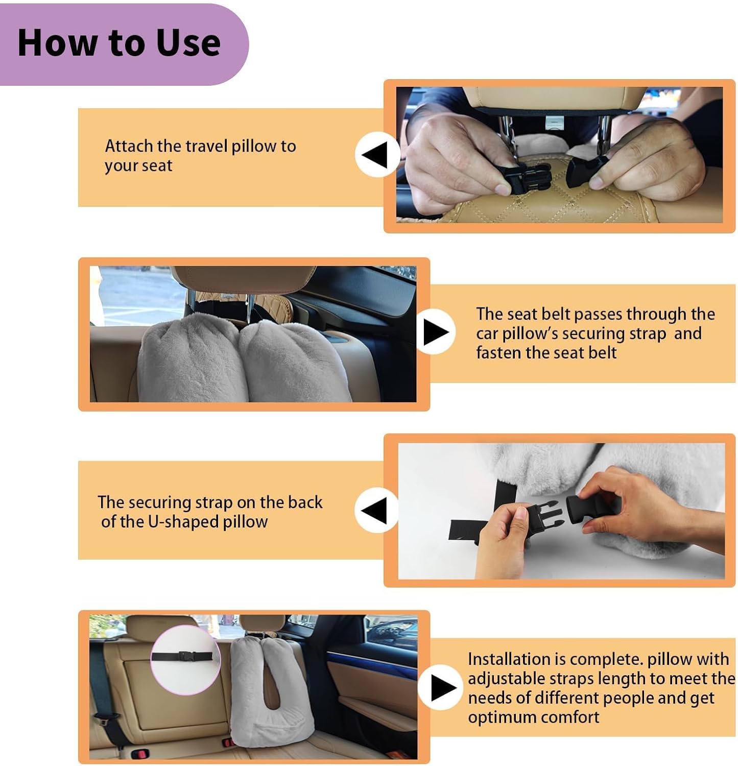 Car Pillow for Kids & Adults, U-Shaped Soft Car Travel Pillow for Sleeping, Head & Neck Support Pillow for Car Seat, Ideal for Road Trips…