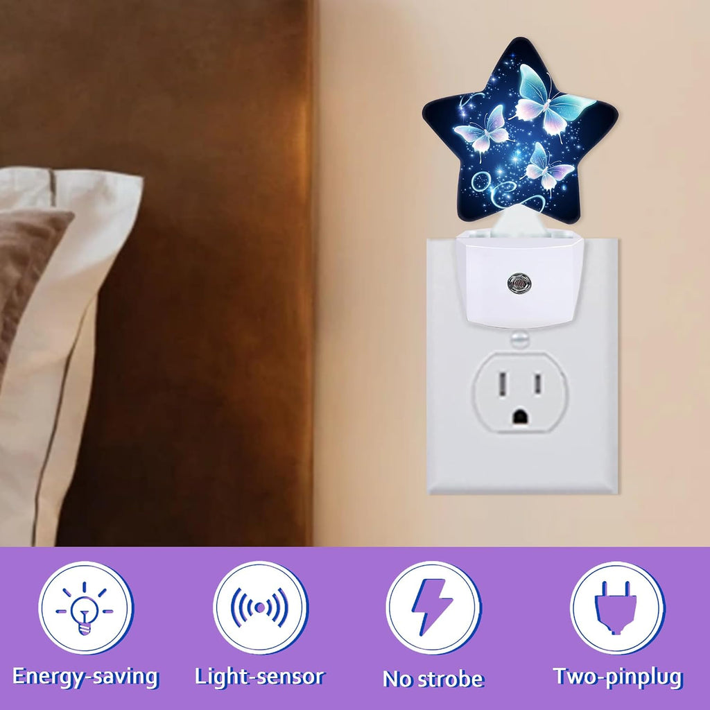Glitter Butterfly Night Lights Plug Into Wall, Navy Blue Dusk to Dawn Light Sensor Night Light for Kids, Energy Efficient Sleep Friendly…