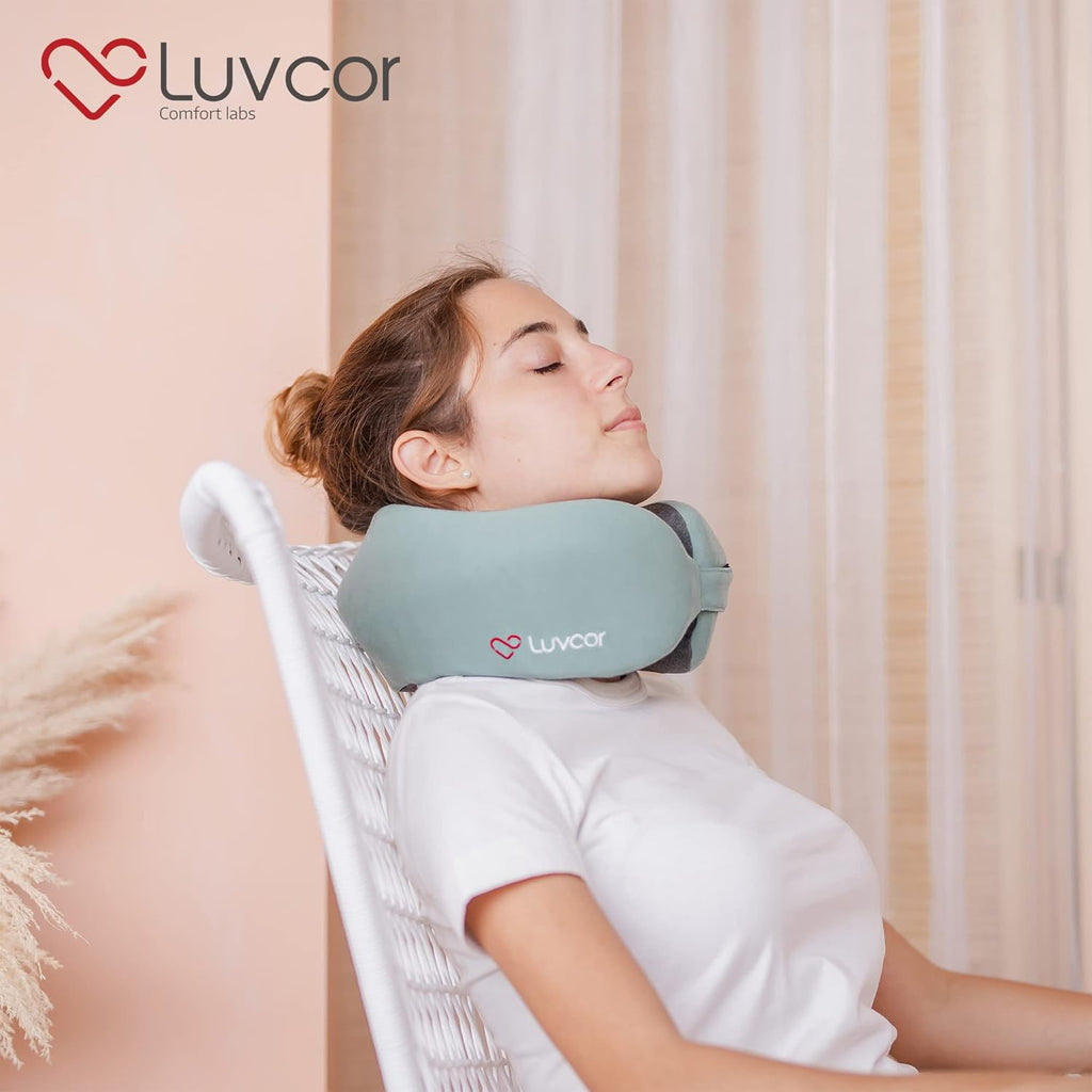 Premium Quality Memory Foam Travel Neck Pillow Bundle - Best Ergonomic Pillow for Airplane Travel, car Ride, Sleeping. Comes with Eye…