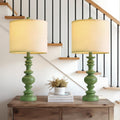 BOBOMOMO 24" Farmhouse Table Lamps Set of 2 – Sage Green Bedside Lamps with Linen Shades, Medium Traditional Lamps for Living Room…