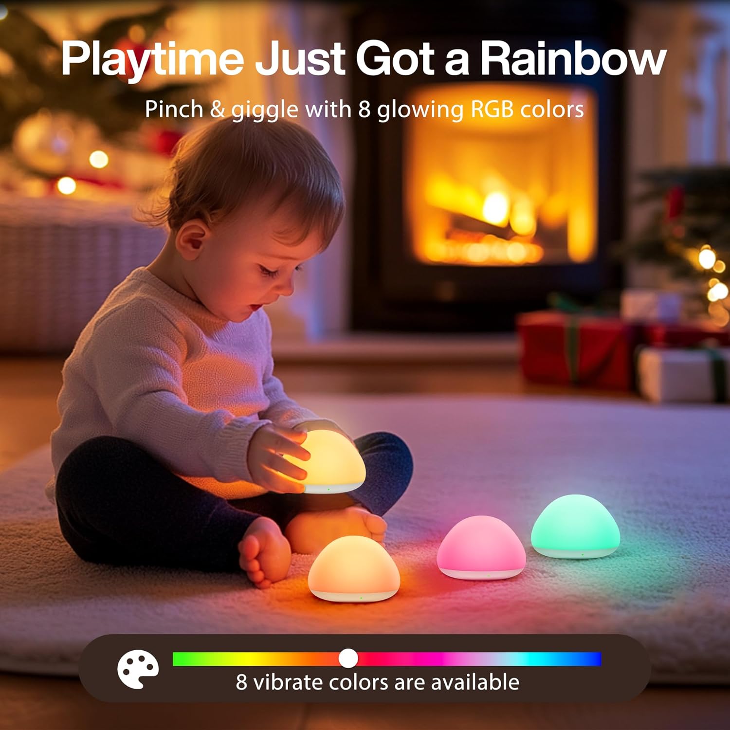 Baby Night Light for Nursery, Soft Silicone Tap Control Night Lamp with 8 Color Changing, Stepless Dimming, Rechargeable Portable Night…