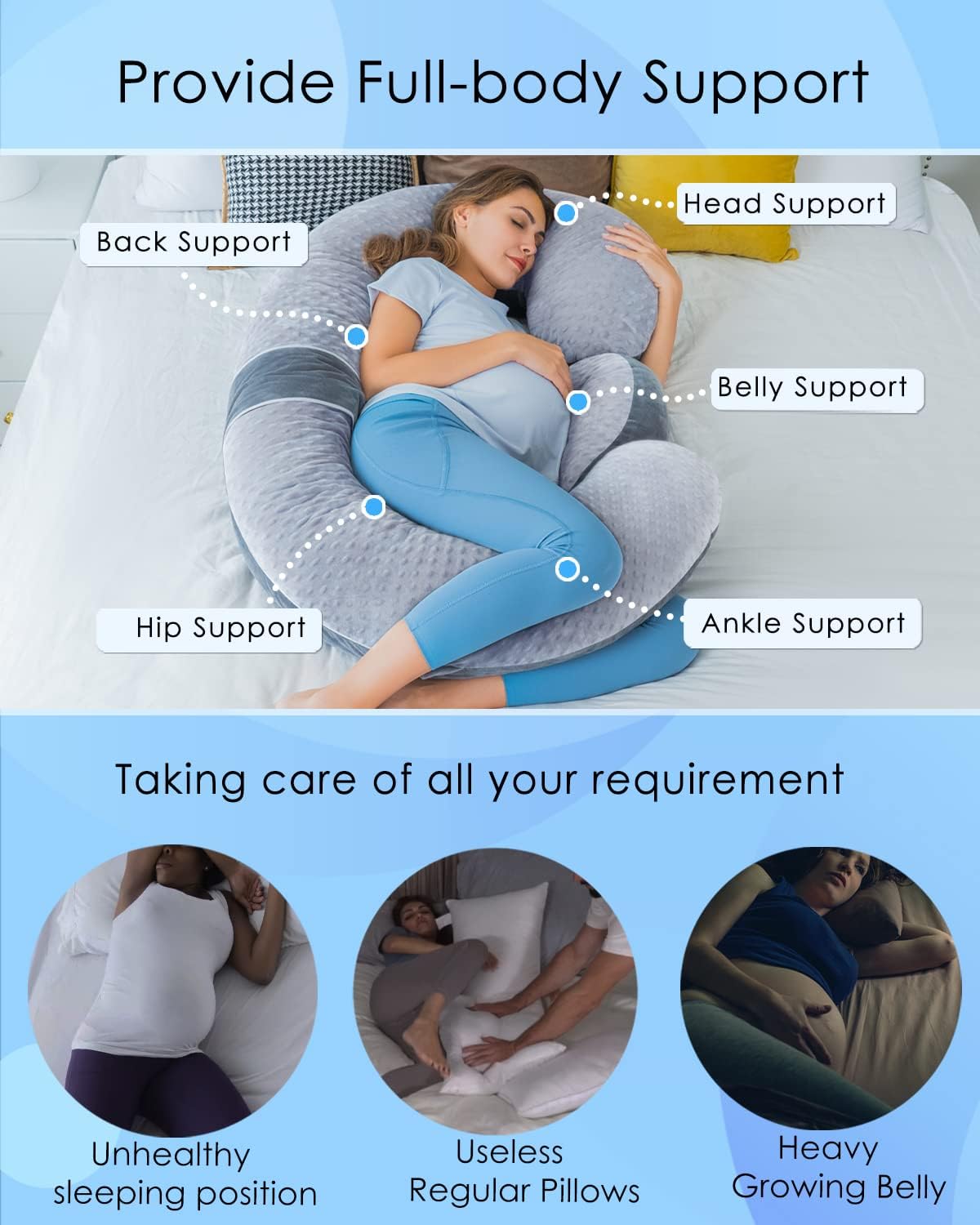 Queenrose QUEEN ROSE Pregnancy Pillow E Shaped with Detachable Wedge, Adjustable Full Body Maternity Pillow for Sleeping, Dual-Sided Velvet…