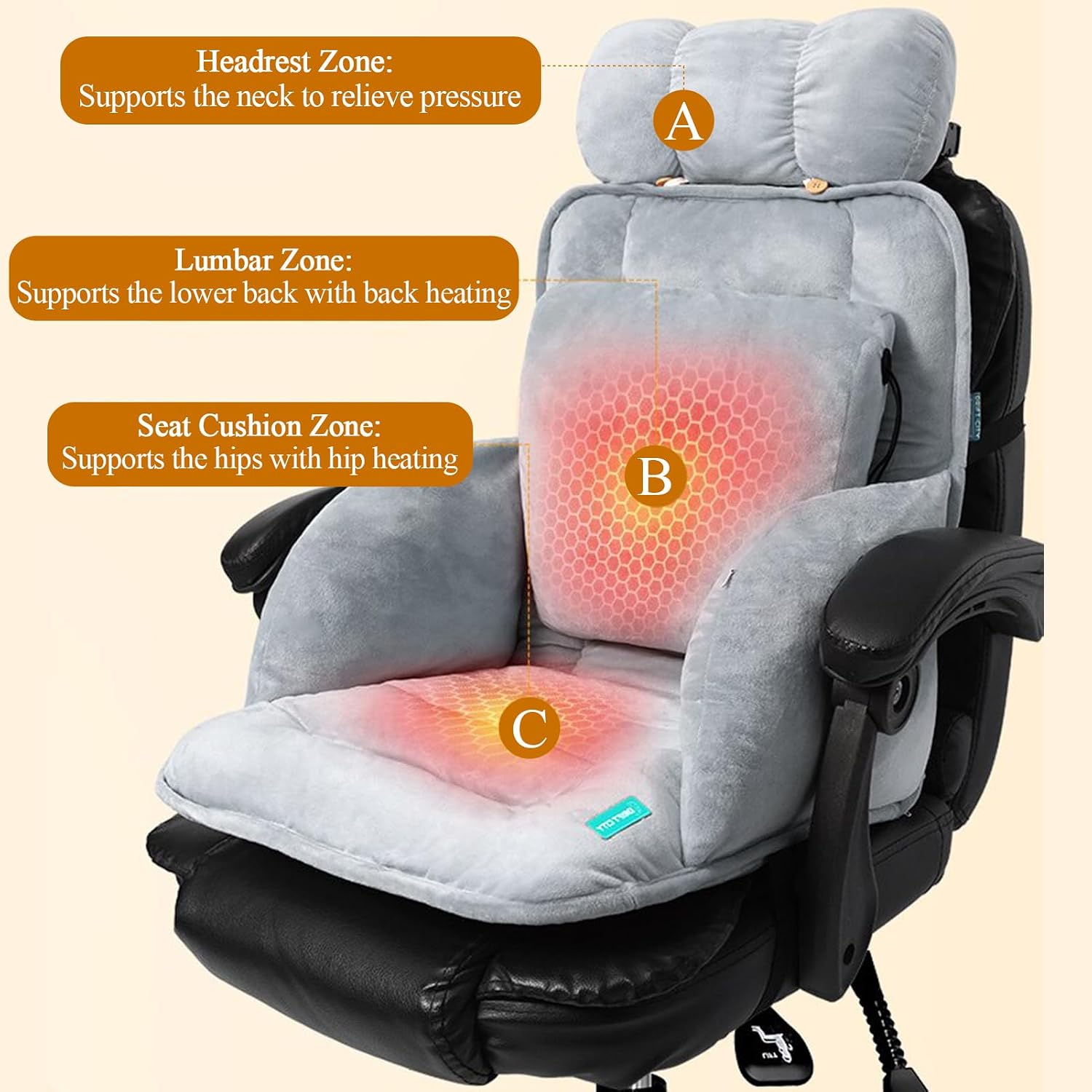 Generic USB Heated Seat Cushion, Lumbar Support Heated Seat Pad with Armrest for Office Chair, Ajustable Backrest Warm Pillow for Long…