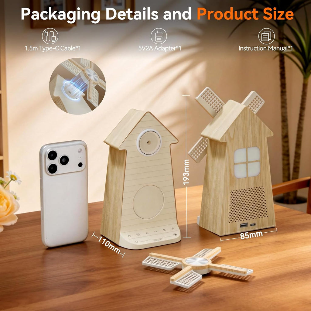 Reteyung Alarm Clock with Rotating Windmill, Sound Machine with Wake up Light, Snooze,10 Nature Sounds & 10 White Noises,15 Ringtones, USB Cha…