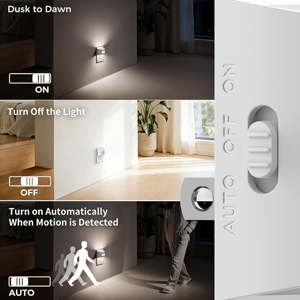 DORESshop LED Night Light[4 Pack], Night Lights Plug into Wall, 3 Mode Plug in Night Light with Motion Sensor, Dusk to Dawn Sensor…