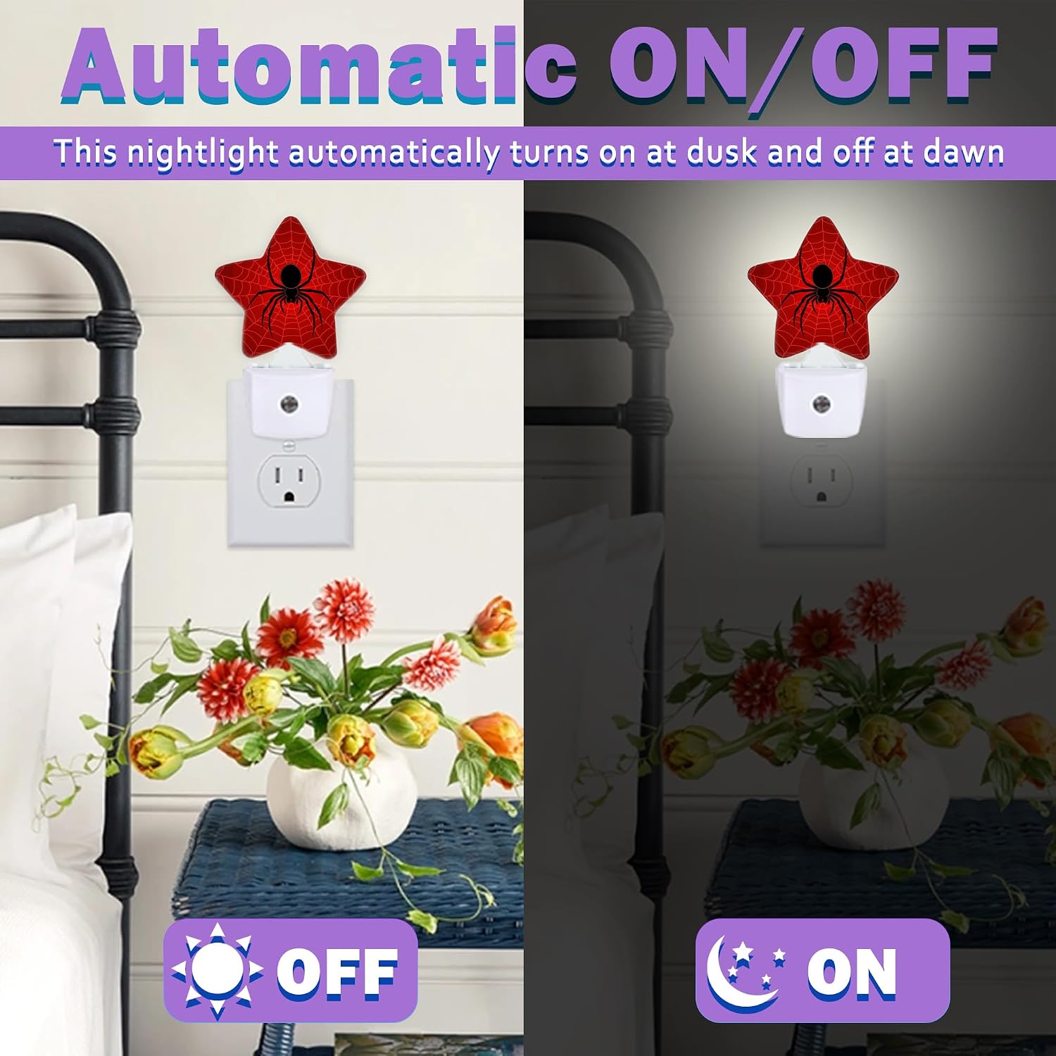 Night Lights Plug Into Wall Decorative, Black Spider Nightlights for Kids Bedroom, Red Spider Web Energy Efficient Dusk-to-Dawn Sensor…