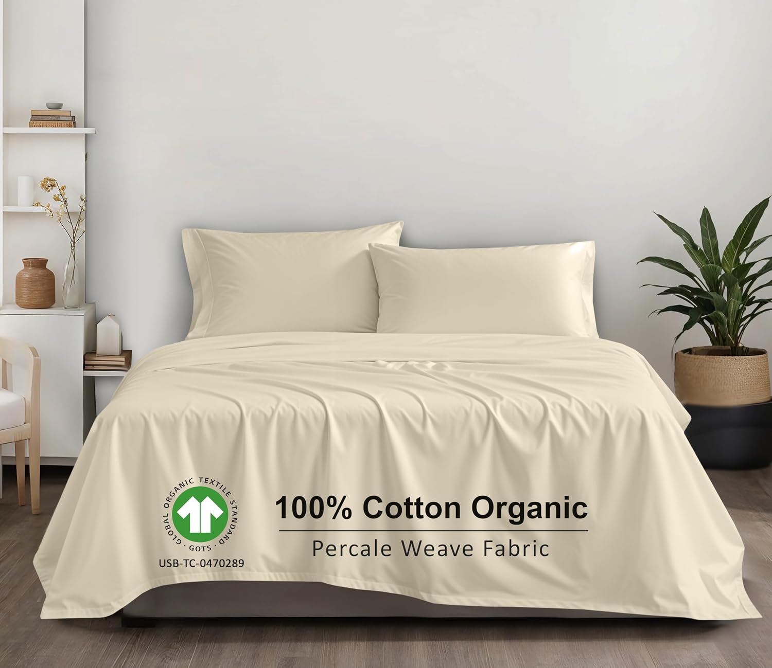 Ruvanti 100% Cotton Organic Percale Sheets Queen Size – Crisp Cooling Bed Sheets for Hot Sleepers, Deep Pocket 15”, Soft Peach Finish, Brea…