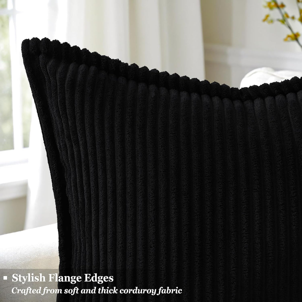 decorUhome Summer Corduroy Black Throw Pillow Covers 16x16 Set of 2 Decorative Soft Boho Farmhouse Couch Pillow Covers for Living Room Bed…