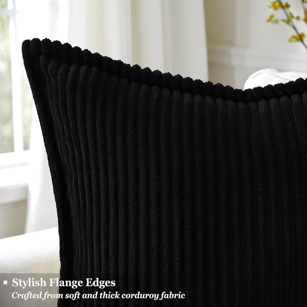 decorUhome Summer Corduroy Black Throw Pillow Covers 18x18 Set of 2 Decorative Soft Boho Farmhouse Couch Pillow Covers for Living Room Bed…