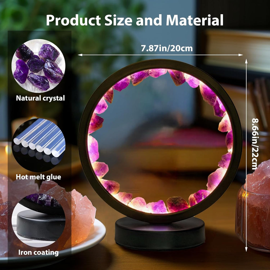 Runyangshi Amethyst Night Lamp 8.6" Natural Healing Crystal Bedside Lamp USB Port 3 Colours Dimming Mode Bedroom Lamp Suitable Night…