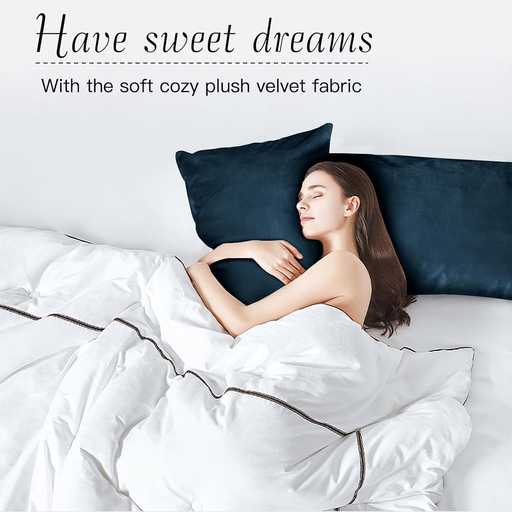 StangH Bed Pillow Pillowcase Thick Soft Velvet Fabric Zippered Pillow Covers for Bed/Couch/Sofa, Queen Size (Navy Blue, 20 x 30 inches) Set…