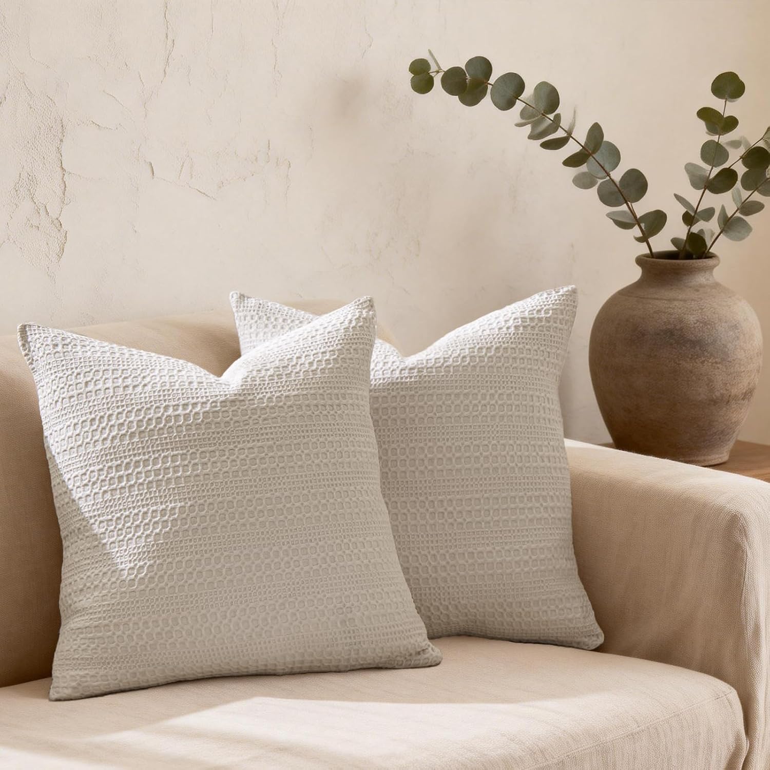 Cocoploceus 24x24 Pillow Covers Set of 2 Khaki Euro Shams Boho Decorative Throw Pillow Covers Cotton Large Square Pillowcase for Couch Bed…