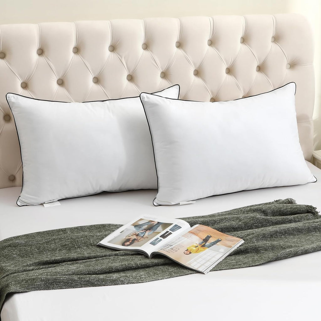 Bpc Goose Feather Down Pillows Standard Size Set of 2, Luxury Feather Pillows for Sleeping, 100% Organic Cotton Cover, Soft Support Surroun…