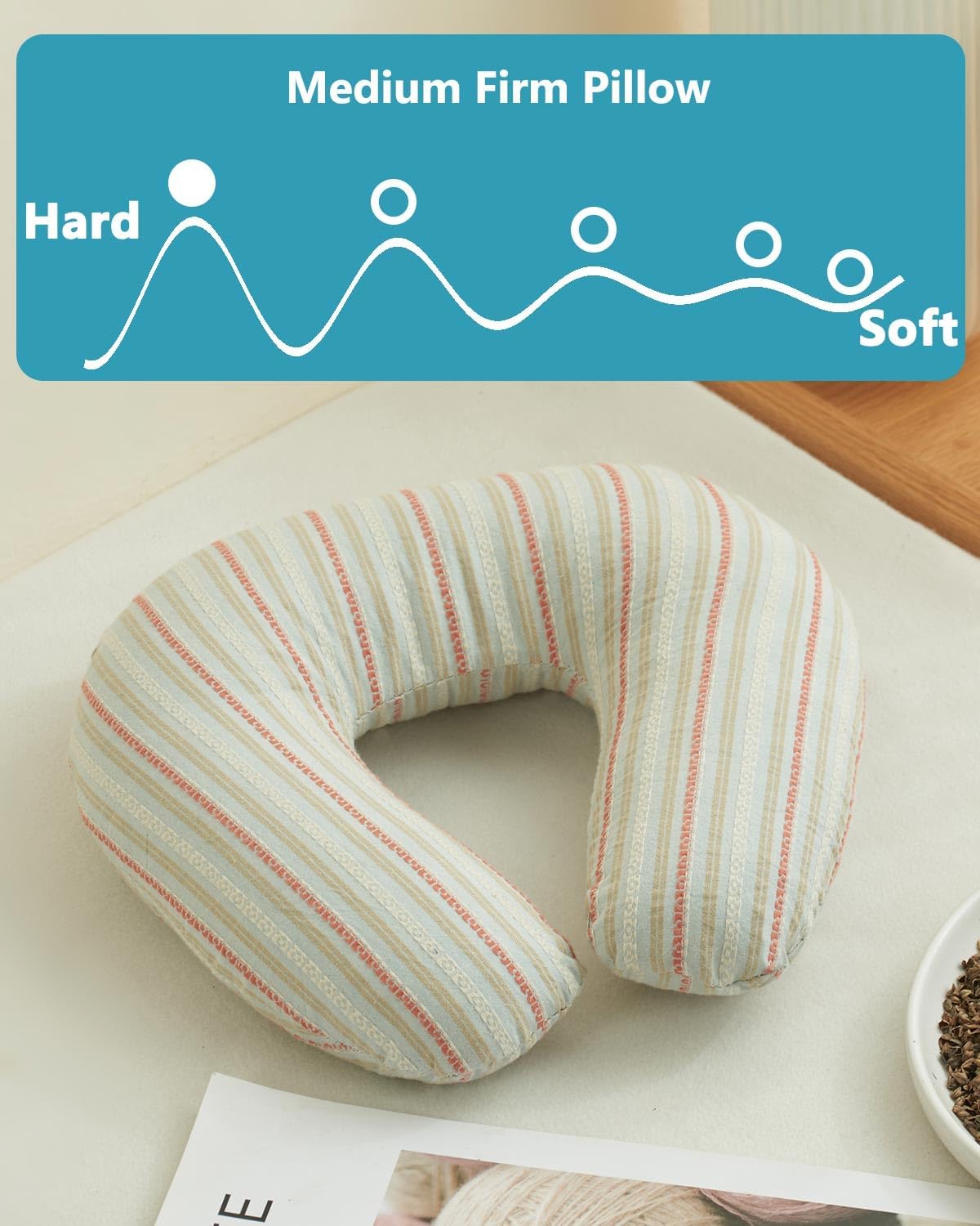 Edomi Buckwheat U Shaped Neck Pillow - 12''x12'' Adjustable Cervical Support Pillow with Breathable Buckwheat Hulls, Removable Cotton Cover…