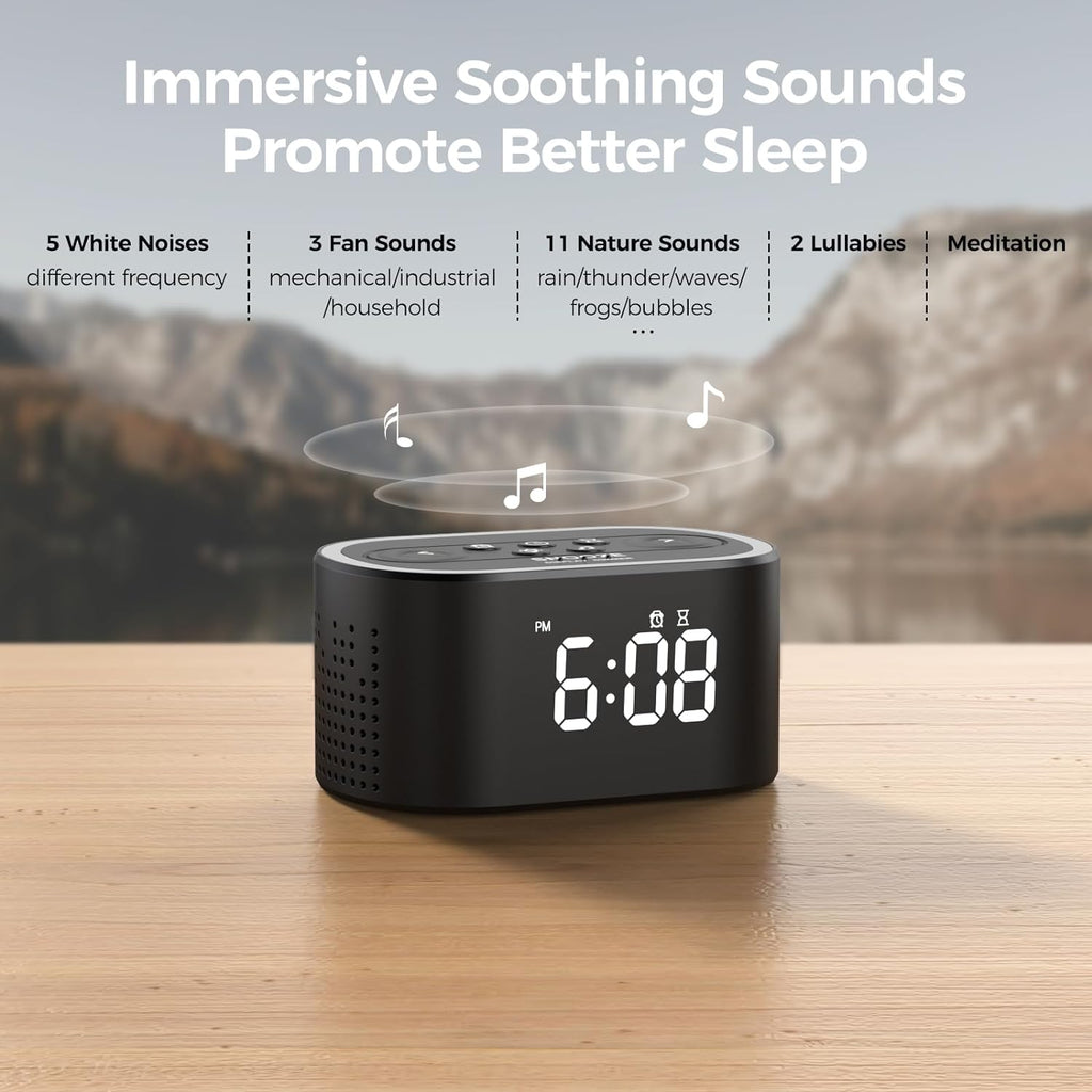 Reacher Digital Alarm Clock & White Noise Sound Machine, 21 Soothing Sounds, 7 Wake Up Sounds, 8 Night Lights, 32-Level Volume, 9 Sleep…
