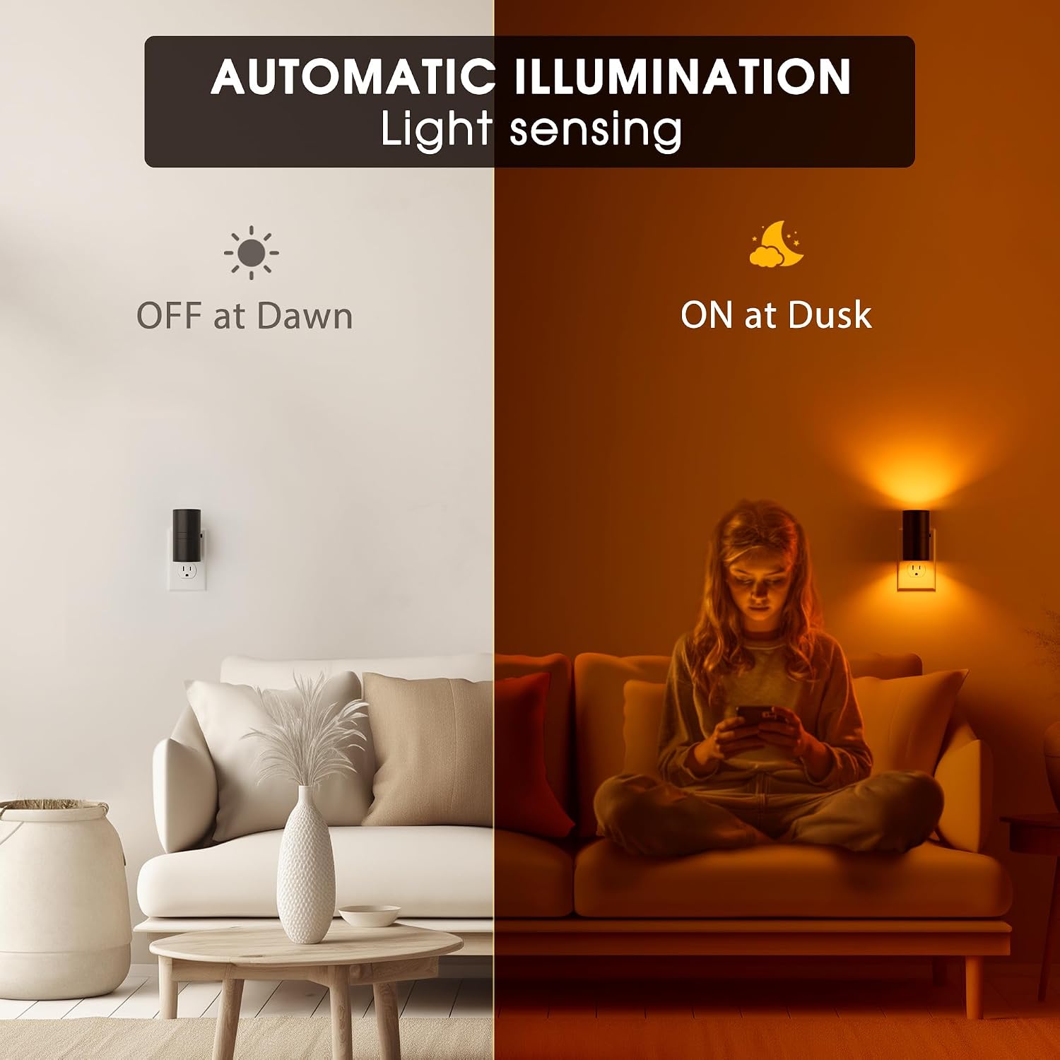 Briignite Night Lights Plug into Wall, Modern LED Night Light Plug in, Dusk to Dawn Sensor, Amber Night Light 0-100LM Adjustable…
