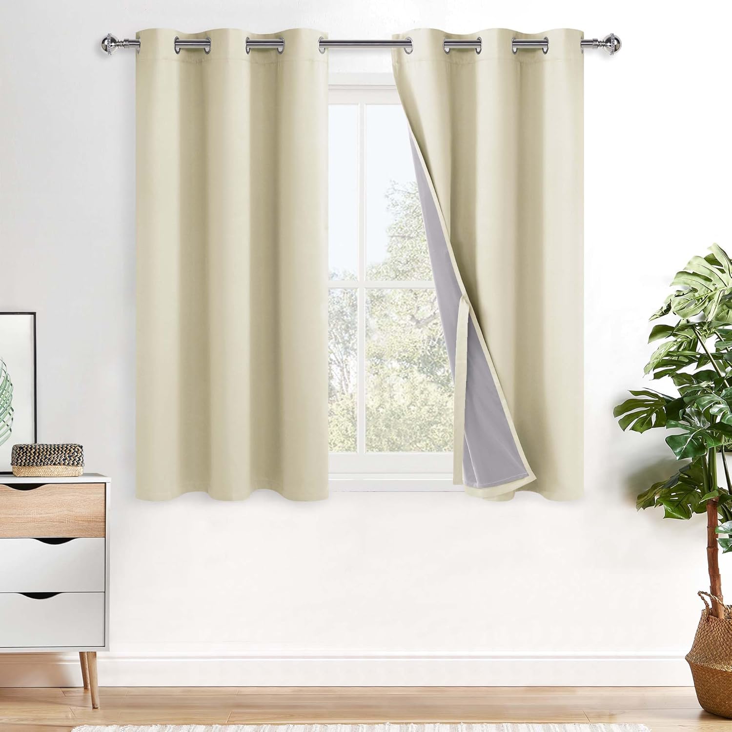 Xwzo 100% Blackout Curtains 54 Inches Long with Tiebacks- Privacy Protection & Noise Blocking Window Draperies Grommet Top with Black Liner…