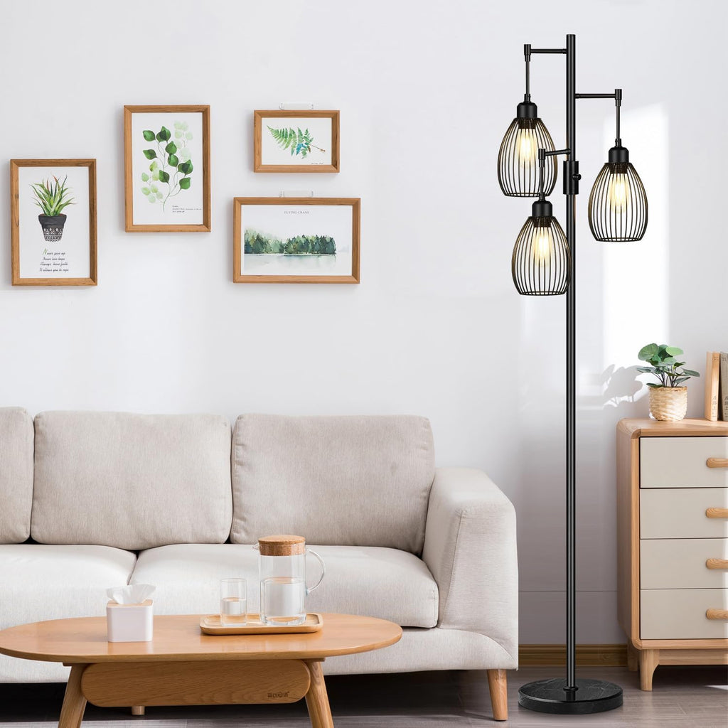 Torondo 70" Dimmable Floor Lamp with Marble Base, 3 x 800LM LED Edison Bulbs Included, Industrial Black Floor Lamps for Living Room…