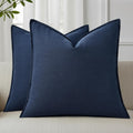 decorUhome Summer Decorative Linen Euro Sham Throw Pillow Covers 24x24 Inch Set of 2 Navy Blue Pillow Covers with Flange Edges Soft Farmhou…