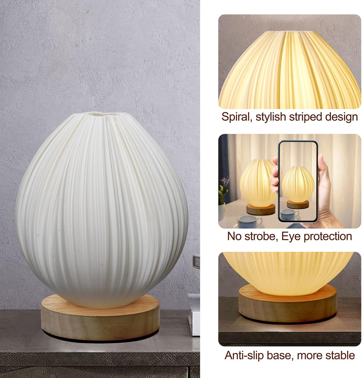 Zenply Novelty Small Table Lamp for Bedroom & Living Room, Vintage Style Striped Night Light, Mini Bedside Lamp for Small Spaces & Kids…