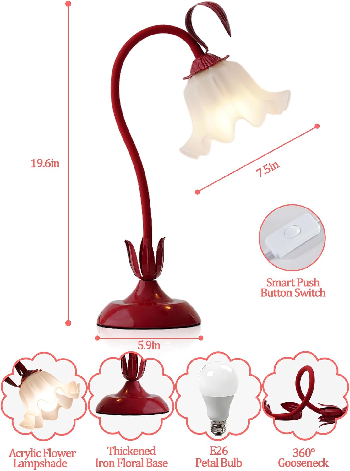 Aqdzcnf Flower Table Lamp, LED Reading Light Bedside Vintage Flower Night Light,3 Colors Modes Kawaii Bedside Lamps Decor, Living Room Bedroo…