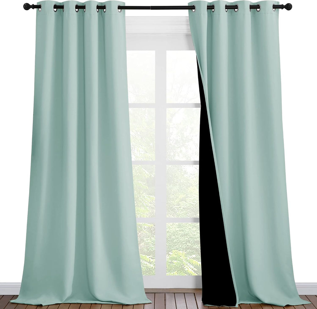 Nicetown Aqua Blue Blackout Curtains 90 inches Long, Full Light Blocking Drapes with Black Liner for Nursery, Thermal Insulated Draperies f…