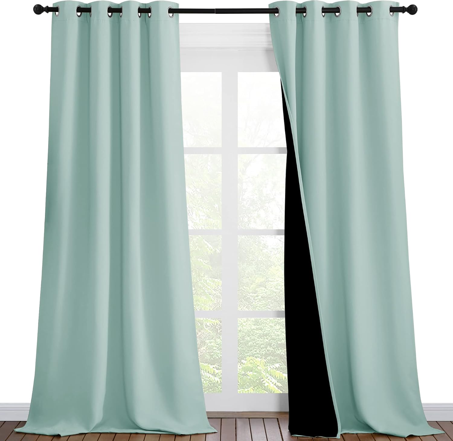 Nicetown Aqua Blue Blackout Curtains 90 inches Long, Full Light Blocking Drapes with Black Liner for Nursery, Thermal Insulated Draperies f…