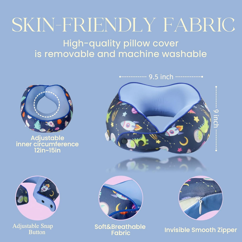 Skytraxcomf SKYTRAX® Certified Kids Safe Memory Foam Travel Neck Pillows for Kids and Toddlers, Cute Cartoon Design, Car Seat & Airplane He…