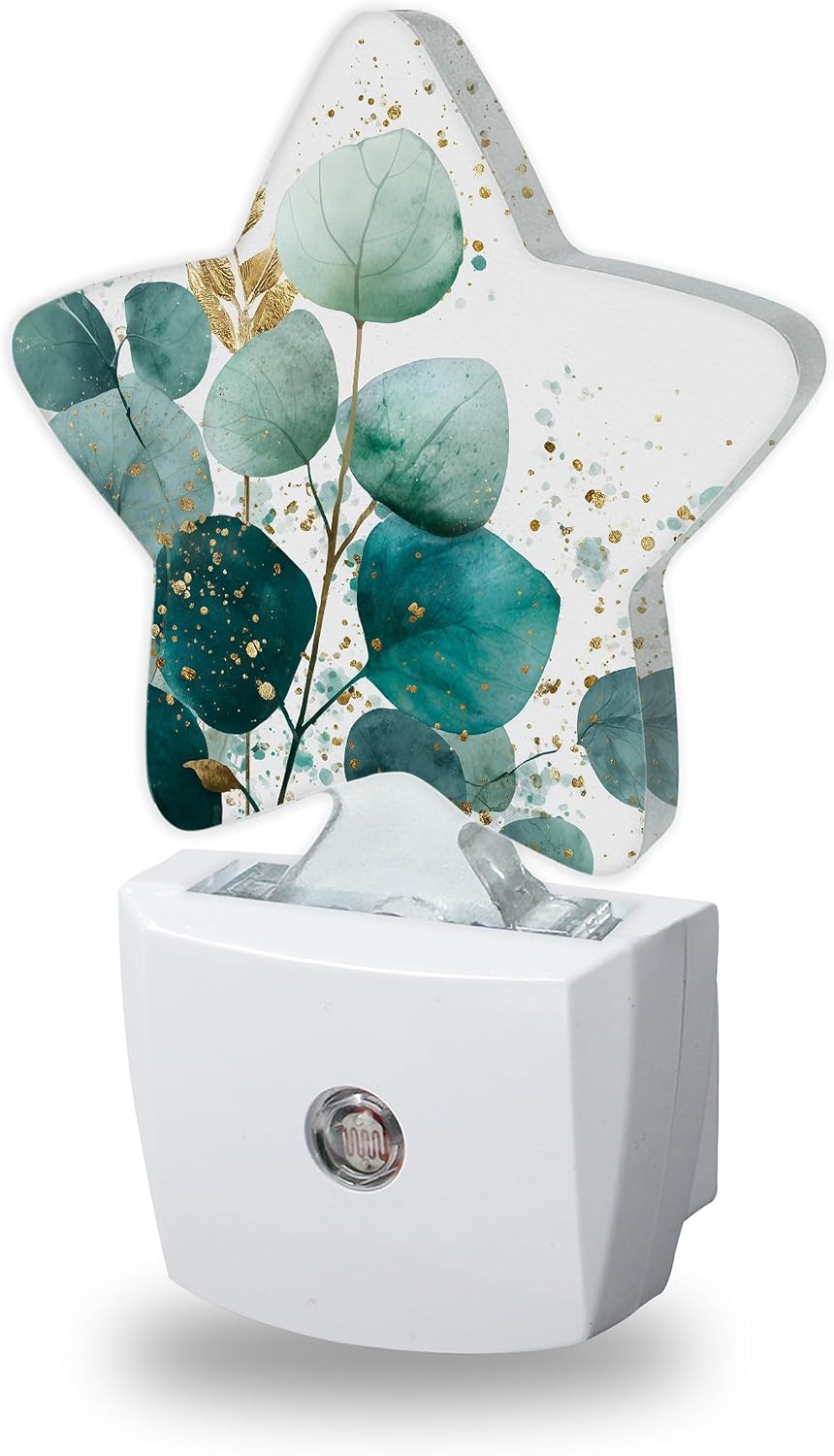 Eucalyptus Gree Night Lights Plug Into Wall Decorative, Gold Foil Nightlight with Dusk Sensor for Bathroom, Kitchen, Entryway, Room Accent, Gifts