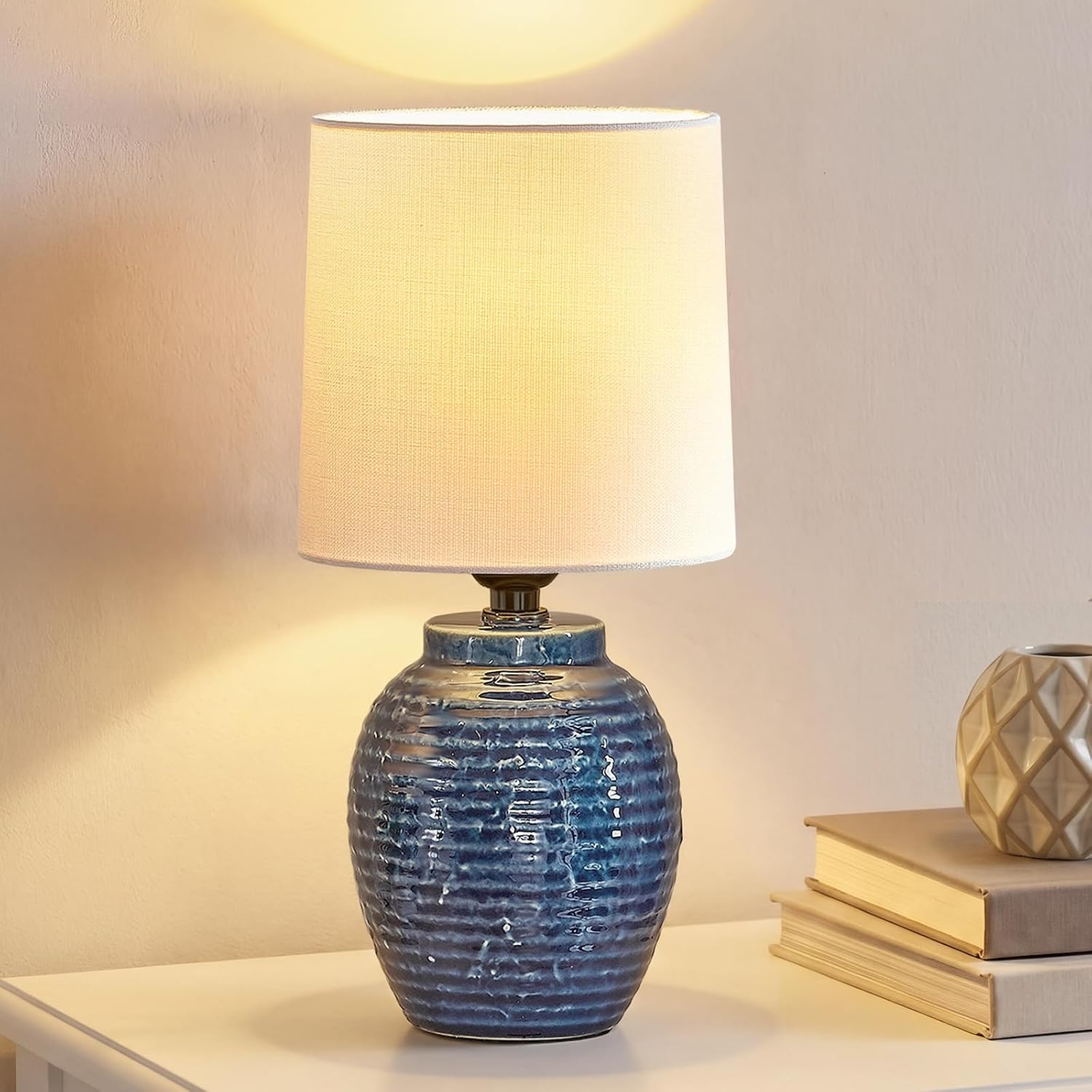 EJIAXIN Small Bedside Lamps -13.75" Farmhouse Table Lamps - Classic Ceramic Table Lamp for Bedroom, Living Room, Nightstand, Office, Side…
