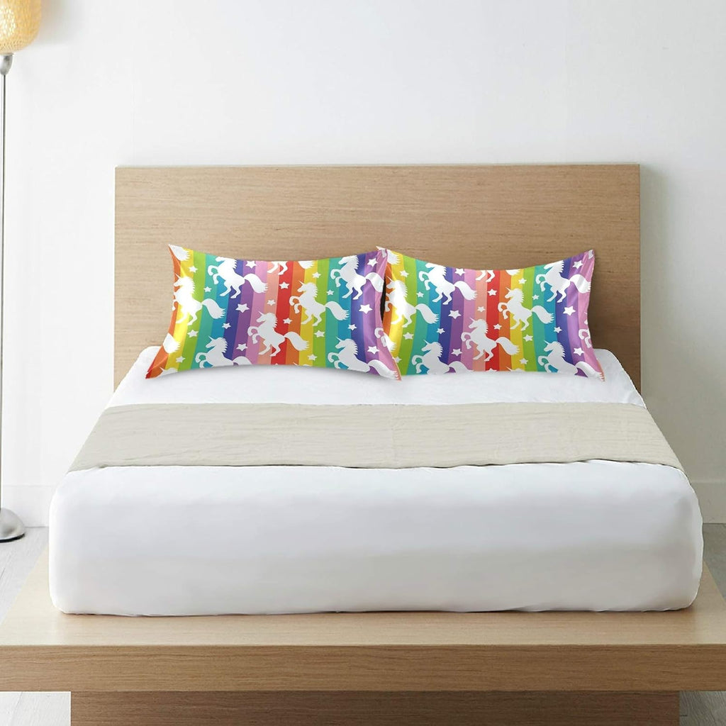 Blueangle Rainbow Stripe Unicorn Star Satin Pillowcase for Hair and Skin Silk Pillowcase, Standard Size(20x26 inches) - Satin Pillow…