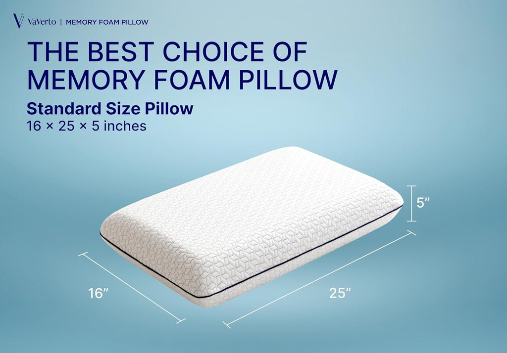 Vaverto Cooling Gel Memory Foam Pillows - 1-Pack - Standard Size Memory Foam Pillow For Sleeping - Medium-Firm - Back, Stomach & Side Sleep…