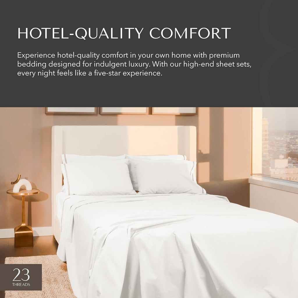 23Threads 23 THREADS X101 Series Cotton Percale Rich Bed Sheets and Pillowcases Set, 15 Inch Deep Pocket, Luxury Cooling Bedding Linen, Que…