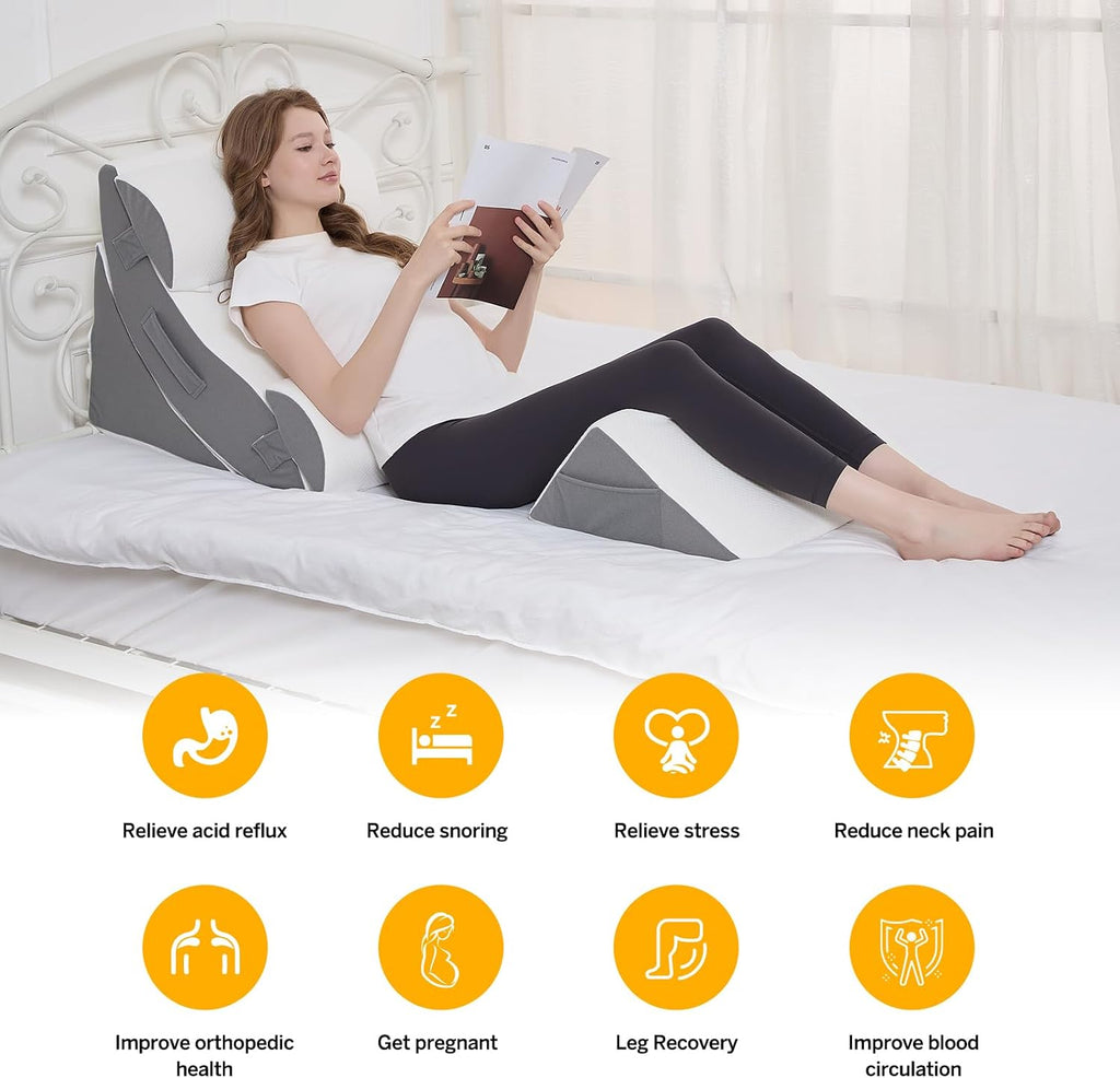 Ziixmile Wedge Pillow Set for After Surgery – 5PCS Orthopedic Bed Wedge Pillow Set for Sleeping, Body, Back and Leg Comfortable & Ad…