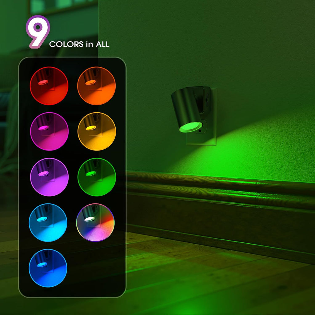 Night Lights Plug into Wall, 320° Rotation Night Light, RGB Color Changing Nightlight, Spot Light Dimmable Brightness, Dusk to Dawn…