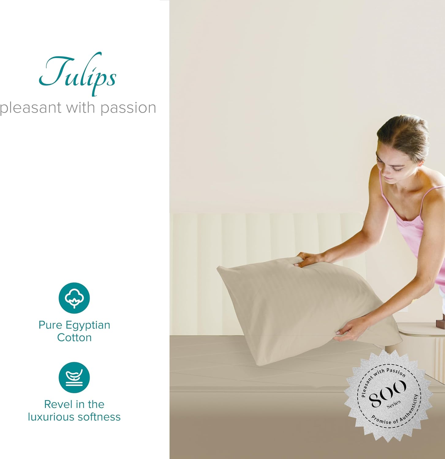Carressa Linen Luxury Egyptian Cotton King Pillow Cases Set of 2-800 Series Tulips Collection Pillowcases for Sleeping (Sand), Soft…