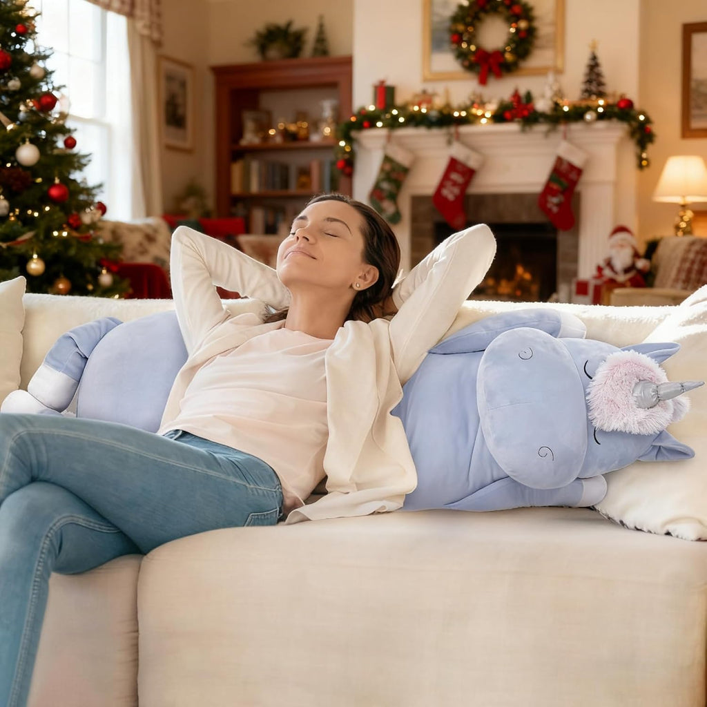 MorisMos Giant Unicorn Stuffed Animal 4 Feet, 51 in Long Plush Unicorn Body Pillow for Girl Boy, Cute Kid Pillow for Adult, Big Hugging…