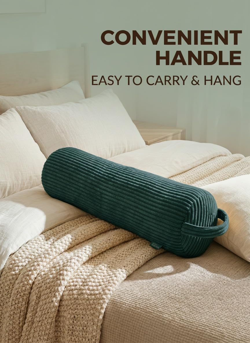 Long Cylinder Pillow–8x35.4 Inch Corduroy Lumbar Pillow, Shredded Sponge Filled for Neck, Back, Leg, Knee & Arm Support, Boho Decorative…