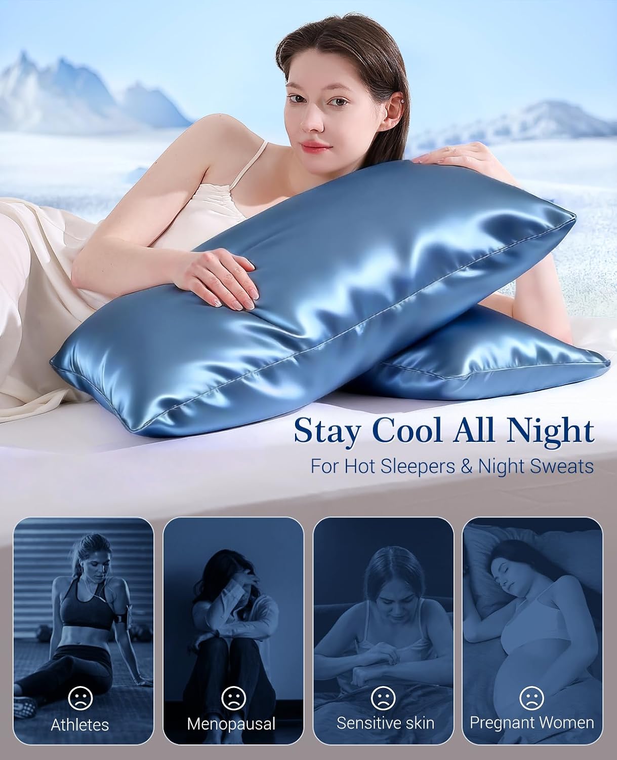 Elegear Cooling Pillow Cases Set of 2 for Hot Sleepers, Softer Than Silk Pillow Cases for Hair & Skin, Upgraded Arc-Chill Cooling Satin…