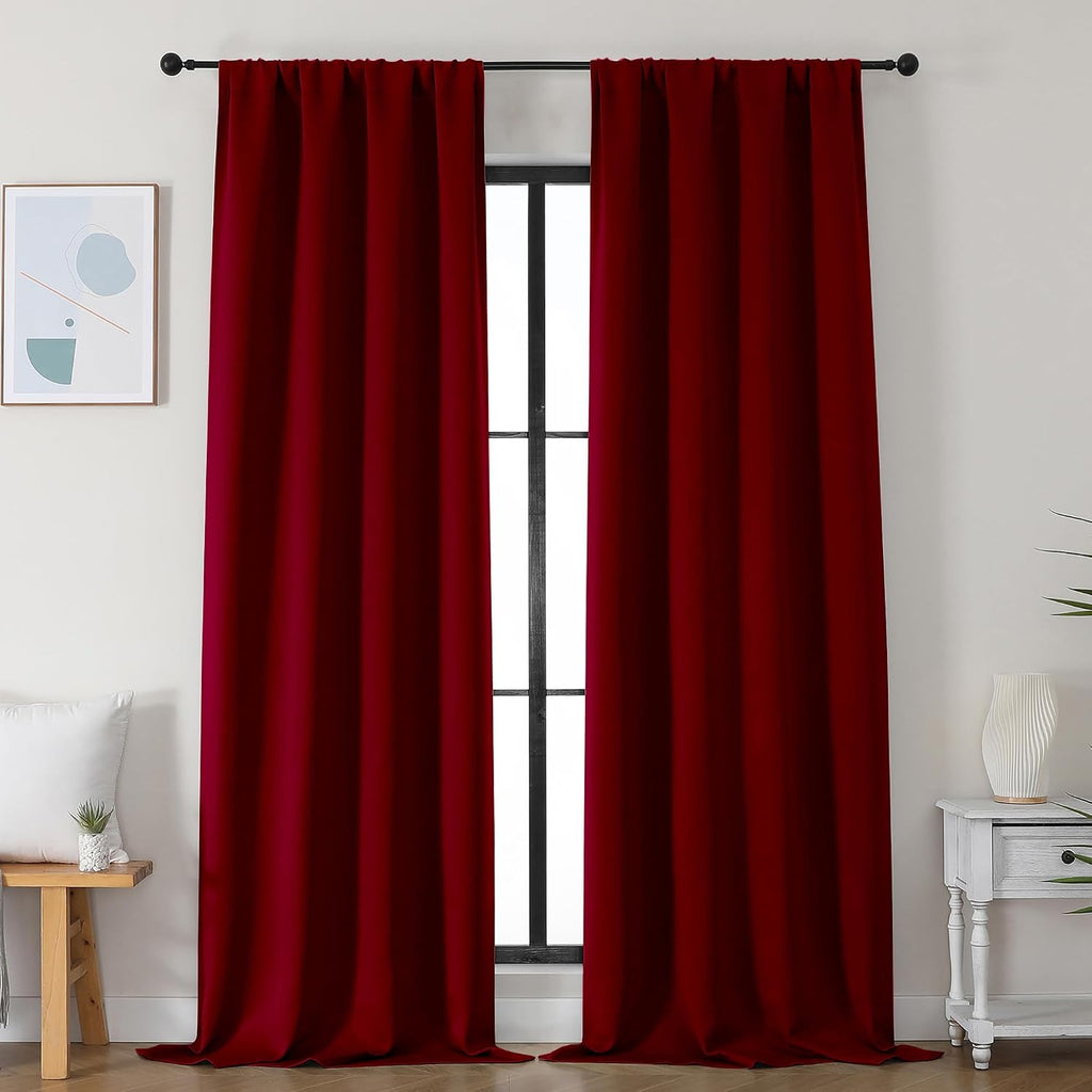 Simplebrand Ava Red Blackout Curtains for Bedroom 96 Inches Long 2 Panels, Solid Thermal Insulated, Energy Saving Nursery Window Treatment…