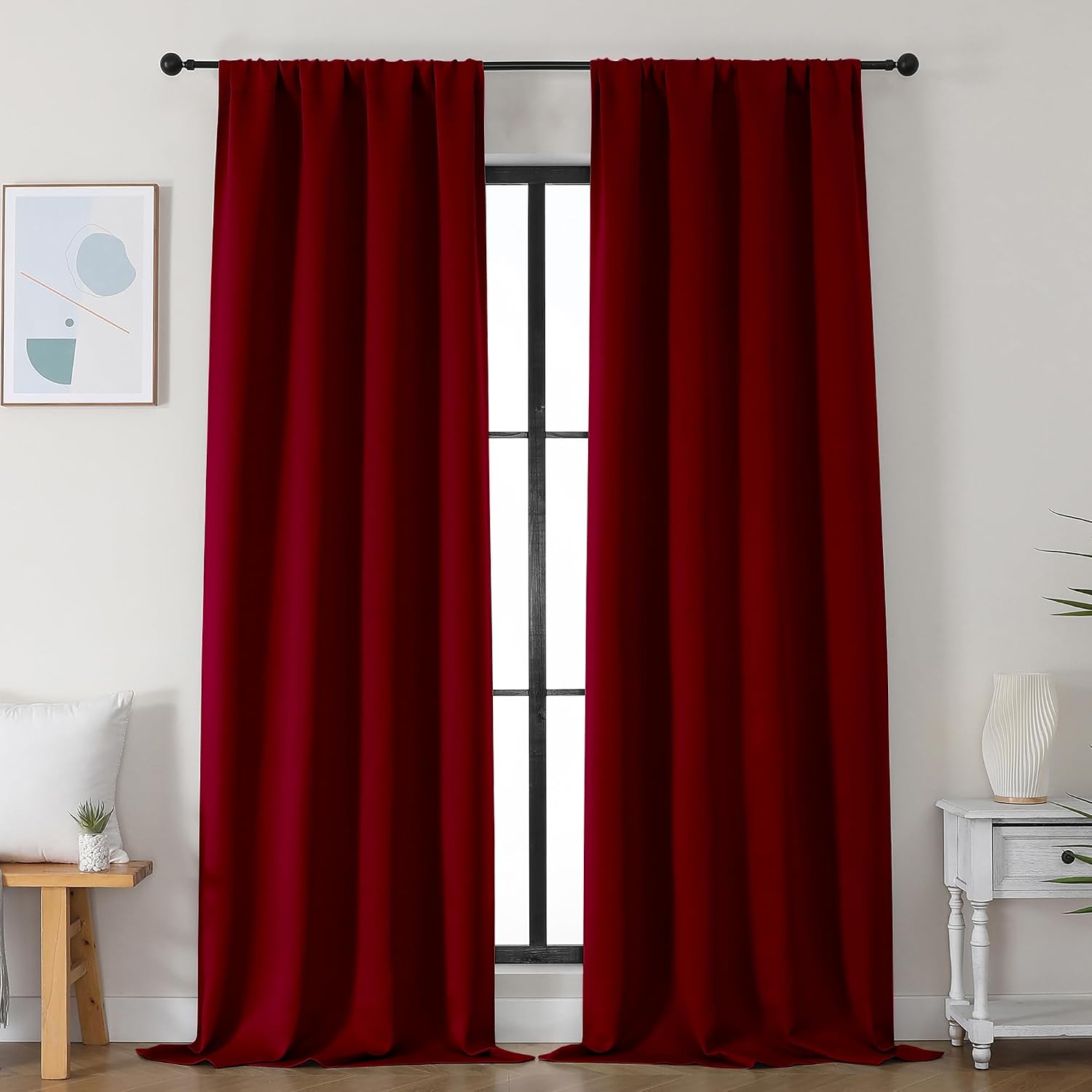 Simplebrand Ava Red Blackout Curtains for Bedroom 96 Inches Long 2 Panels, Solid Thermal Insulated, Energy Saving Nursery Window Treatment…