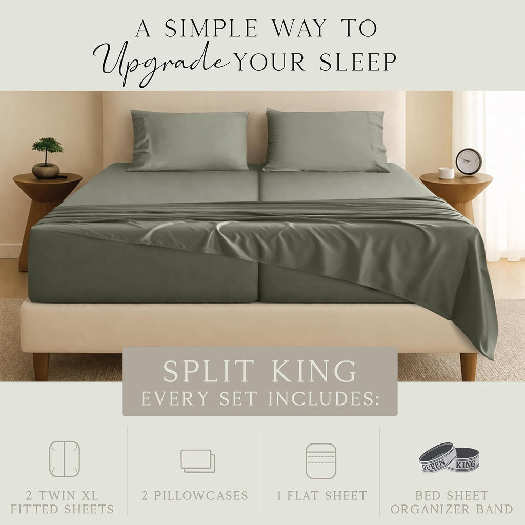 KARISSA MAE Pure Viscose from Bamboo Split King Size Sheet Set | 100% FSC Certified | Luxuriously Soft | Cooling | 18" Deep Pocket…