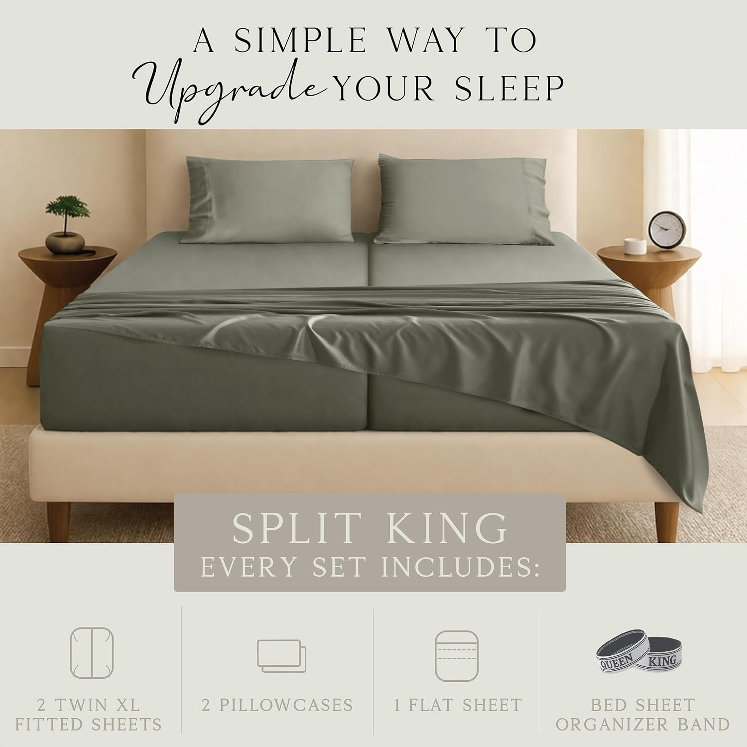 KARISSA MAE Pure Viscose from Bamboo Split King Size Sheet Set | 100% FSC Certified | Luxuriously Soft | Cooling | 18" Deep Pocket…