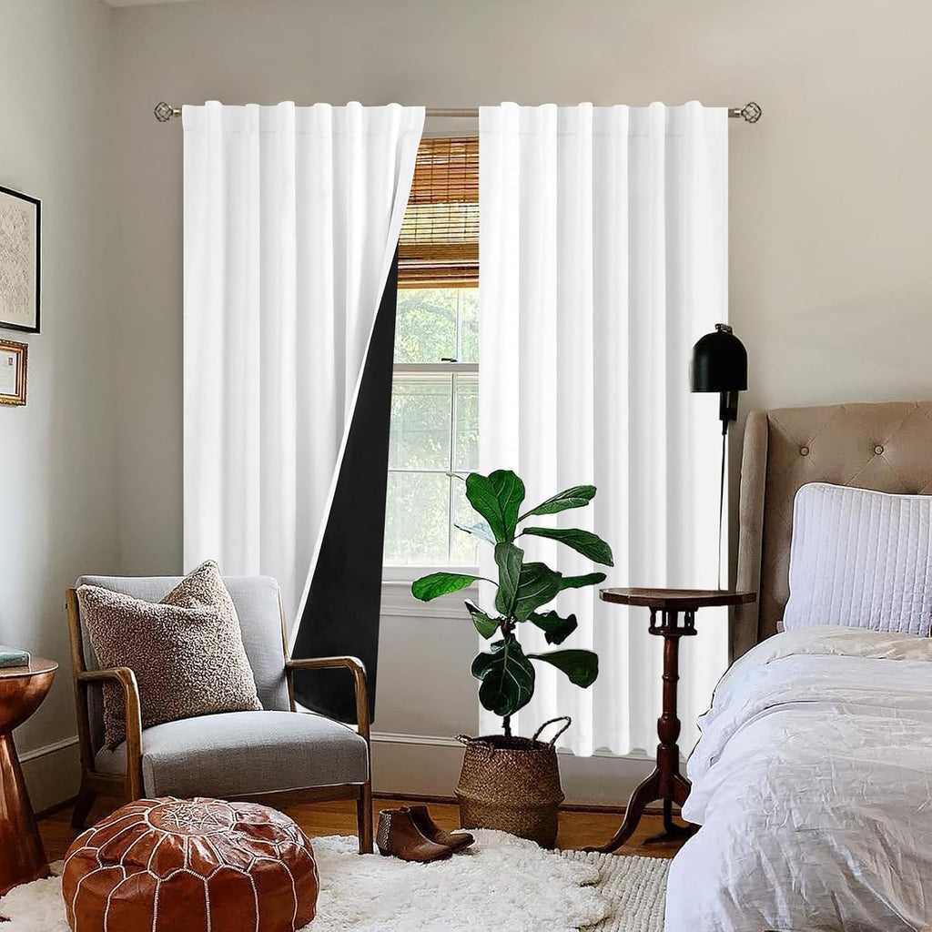BGment Full Blackout Curtains with Thermal Insulation Liner Curtains 90 Inches Long, Rod Pocket and Back Tab Double Layer Room Darkening…