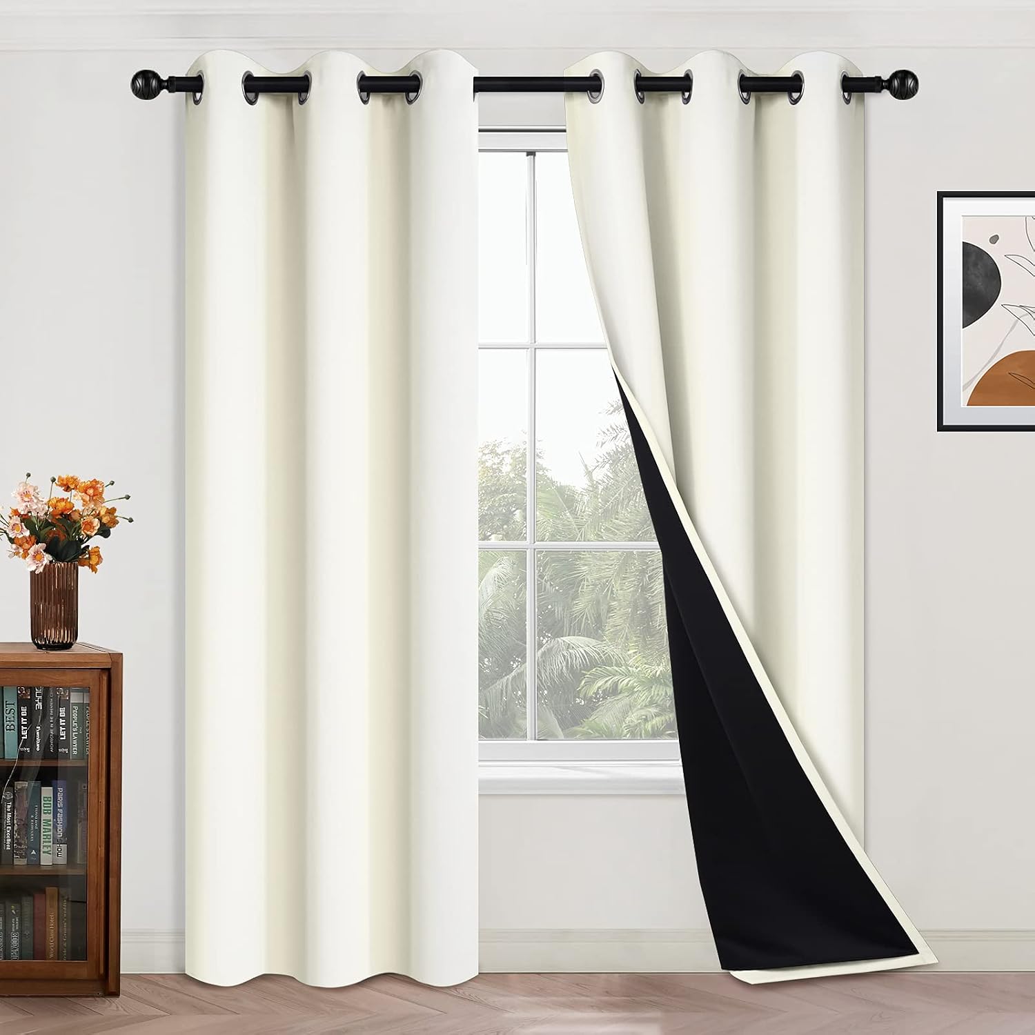 Yakamok 84 Inch Length 100% Blackout Curtains for Bedroom, 2 Thick Layers Thermal Insulated Grommet Total Blackout Drapes with Black Liner…