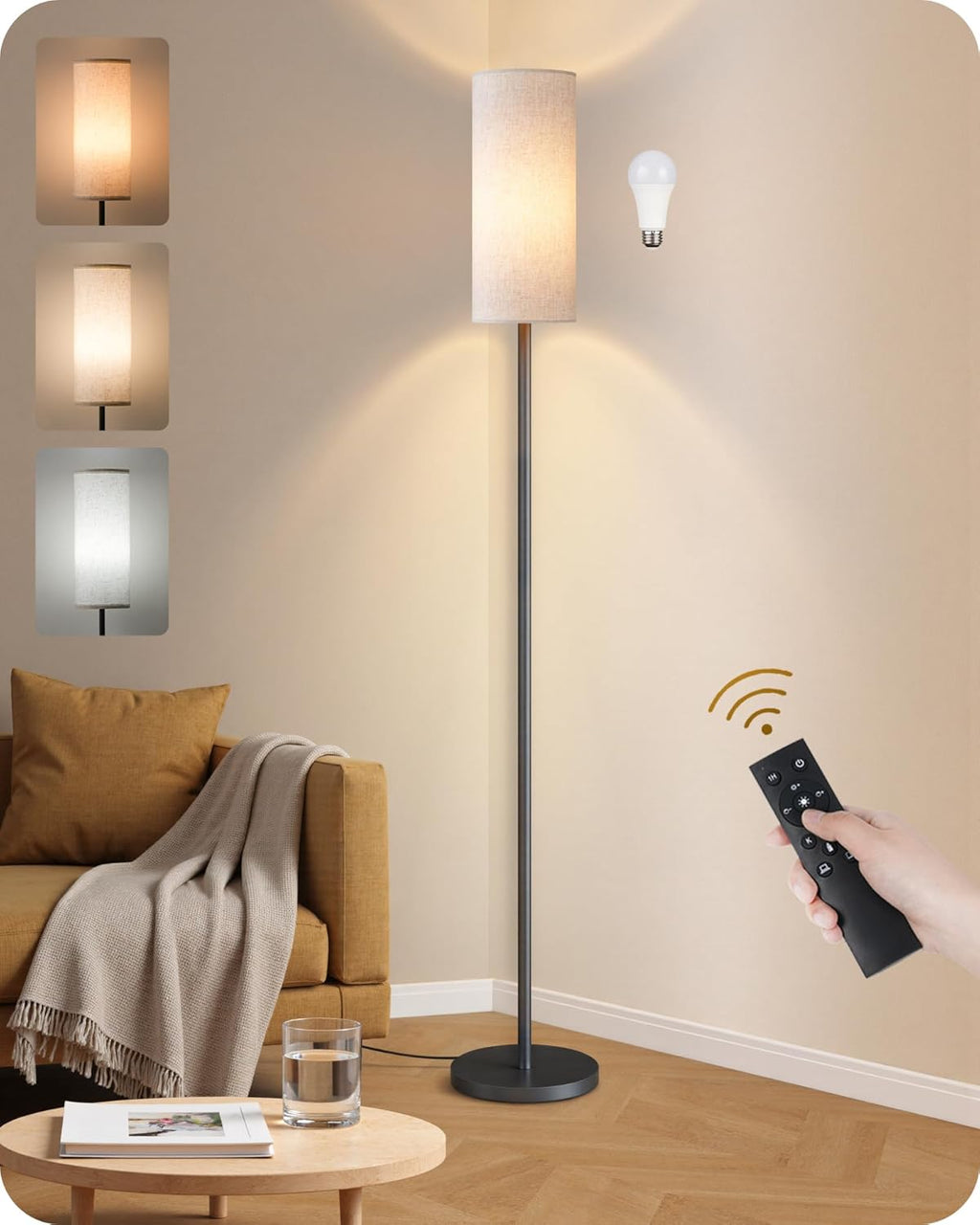 Dimmable Floor Lamp for Living Room with Remote and Foot Switch, Corner Floor Lamp, 64.4" Standing Tall Lamp, 10W 900LM LED Bulb…