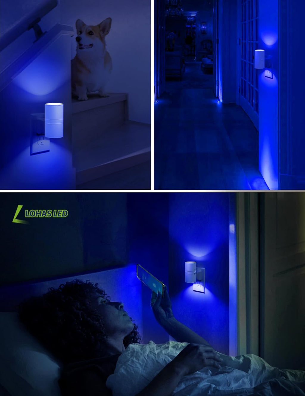 L LOHAS LED Night Light, Blue Night Lights Plug into Wall, Light Sensor, Dimmable Night Light, Calm Blue Nightlights for Home Decor…