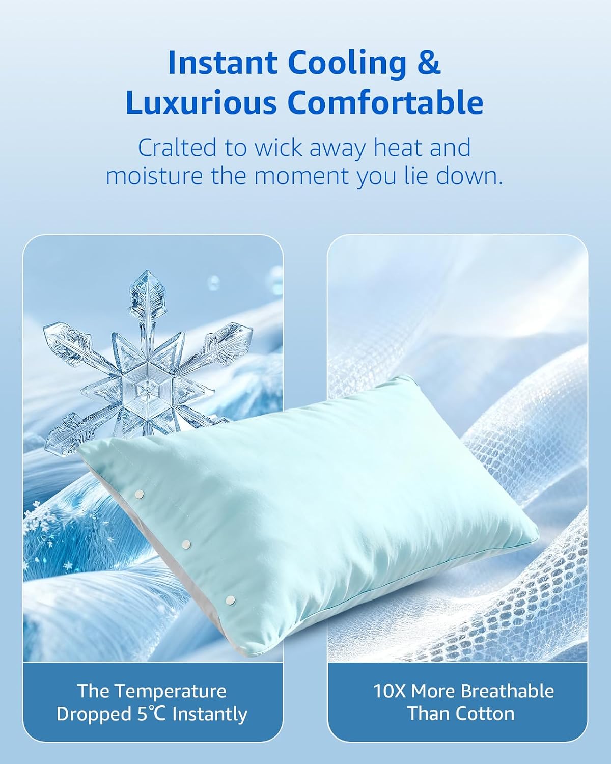 Itartshion Cooling Pillow Cases Queen Size Set of 2, Qmax >=4.5, Cooling Pillowcases for Hot Sleepers, Cool Pillow Covers with Envel…